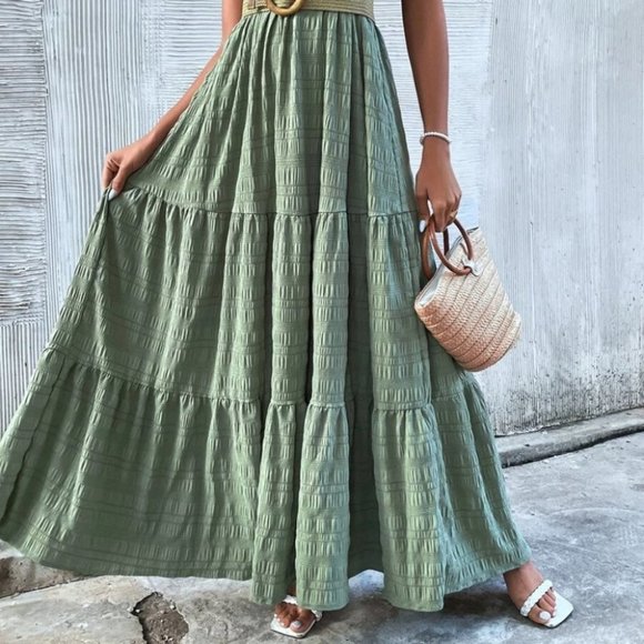 GREEN BOHO Shirred Ruffle Hem Cami Dress - Picture 5 of 7